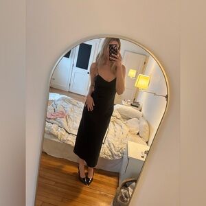 WAYF Where Are You From Black Empire Waist Satin Slip Midi Dress SMALL